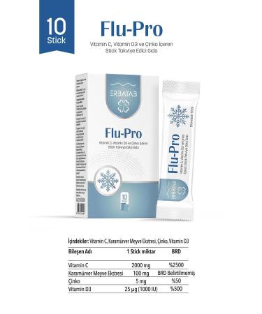 Erbatab Flu-pro Vitamin C Vitamin D3 Zinc and Black Elderberry Extract 10 Sticks - Buy Online on GoSupps.com