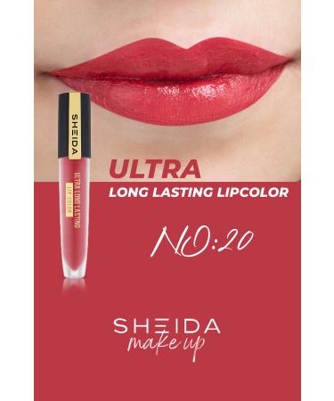 Sheida Long Lasting Long Lasting Matte Liquid Lipstick - Intense Pigment & Vitamin E Formula - No 20