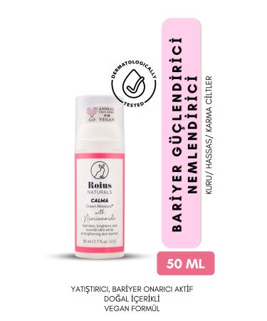 Roius Naturals Calma Cream Moisture+ Niacinamide Skin Barrier Strengthening Moisturizer