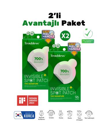 Troubless 2-Piece Thin and Transparent Waterproof P0 Absorption Capacity Korean Production Acne and Pimple Tape 96-Piece