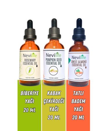nevilife 3-pack Hair and Skin Care Rosemary Oil 20 ml Pumpkin Seed Oil 20 ml Sweet Almond Oil 20 ml