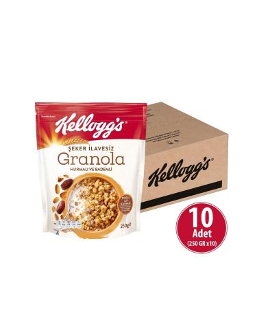 Kellogg's Sugar Free Granola with Dates and Almonds 250 gr x 10 Pieces Contains C Oats Fiber Source