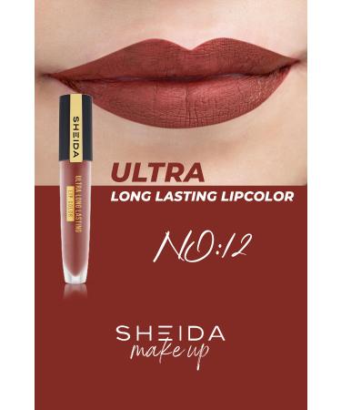 Sheida Long Lasting Long Lasting Matte Liquid Lipstick - Intense Pigment & Vitamin E Formula - No12