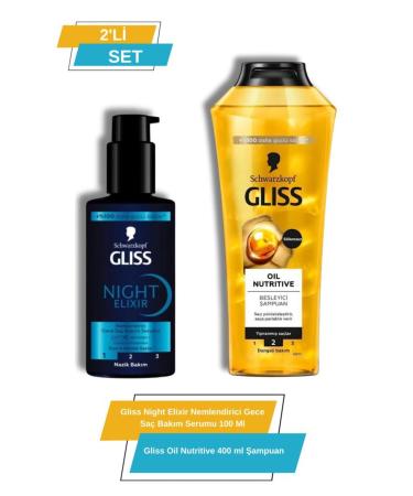 Gliss Night Elixir Moisturizing Night Hair Care Serum + Gliss Oil Nutritive 400 ml Shampoo