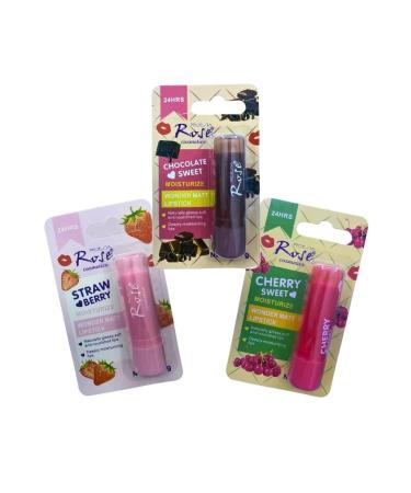Easy Supply Intensive Effective Lip Protector Moisturizing Balm Cherry Strawberry Chocolate (Set of 3)