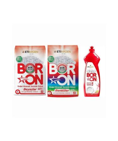 Boron Cleaning Set 3 Pieces Colored Powder 4 Kg + White Powder 4 Kg + 1 Hand Dish Detergent + Shine