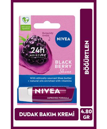 NIVEA Blackberry Lip Care Cream and Gloss 4.8gr Moisturizing Light Burgundy Shimmer Smooth Lip