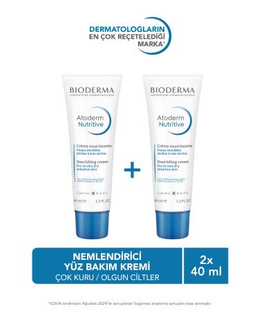 Bioderma Atoderm Nutrition Very Dry Mature Skin Nourishing Moisturizing Face Cream Duo Care Set 2x40 ml