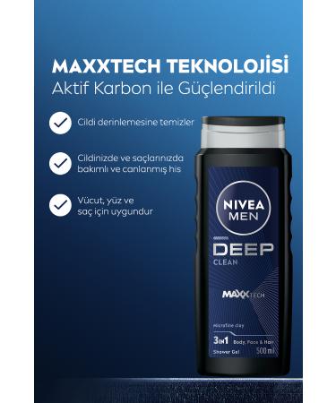 NIVEA Men Men's Deep Dimension Bath and Shower Gel 500ml 3 in 1 Complete Care Body Hair and Face - Buy Online on GoSupps.com