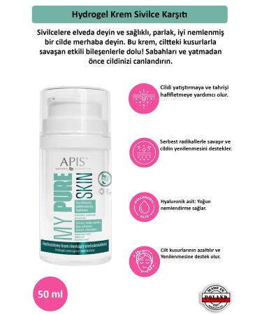 Apis Natural Cosmetics Hydrogel Cream Anti-Acne - MY PURE SKIN- 50 Ml