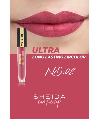 Sheida Long Lasting Long Lasting Matte Liquid Lipstick - Intense Pigment & Vitamin E Formula - No 8