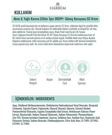 Harrem 30spf Sunscreen CC Cream for Acne & Oily Combination Skin Black P.int 50ml - Buy Online on GoSupps.com