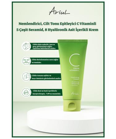 Ariul Green Vitamin C Face Cream 100 Ml | Moisturizing Tone Equalizing | 5 Ceramides 8 Hyaluronic Acid - Buy Online on GoSupps.com