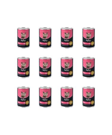Reflex Plus Canned Cat Food with Salmon and Meat Pieces in Pate 395 Gr (12 Pieces)