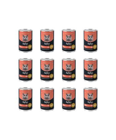 Reflex Plus Adult Cat Canned Food with Salmon and Meat Pieces in Pate 395 Gr (12 Pieces)