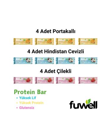 Fuwell 12-Piece Protein Bar (4 Orange + 4 Coconut + 4 Strawberry)