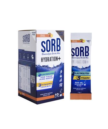 SORB - Sugar Free - Electrolyte Vitamin and Mineral Drink Powder - Peach - Contains 10 Stick Sachets.