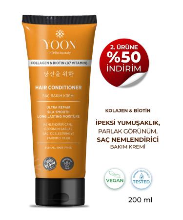 YOON Vegan Hair Conditioner with Biotin B7 and Collagen Moisturizing Nourishing and Repairing Hair Care Cream 200ml