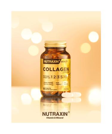 Nutraxin Collagen Complex 90 Tablets (Type 1-2-3-5-10 Hyaluronic Acid Biotin Zinc Vitamin C Copper Selenium) - Buy Online on GoSupps.com