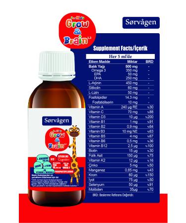 Sorvagen Grow&Brain L-arginine Citicoline Phosphatidylserine DHA Omega 3 B12 L-lysine Multi Vitamin - Buy Online on GoSupps.com