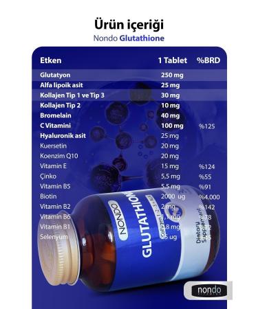 Nondo Glutathione 30 Tablets Glutathione Collagen 1-2-3 Alpha Lipoic Acid Bromelain Hyaluronic Acid - Buy Online on GoSupps.com