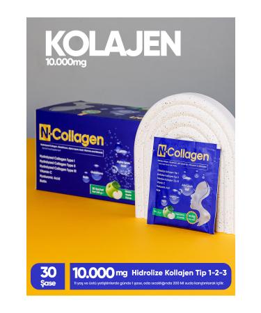 N-Collagen 30 Sachet Collagen Easily Soluble 10 000 Mg Type 1/2/3 Contains Vitamins and Minerals Green Apple Flavored - Buy Online on GoSupps.com