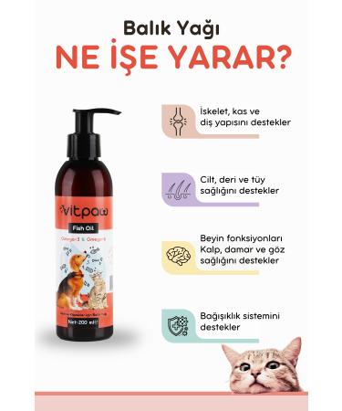 vitpaw Fish Oil 200ml. Omega 3-omega 6 Fish Oil for Cats and Dogs (HEART BRAIN FEATHER HEALTH) Salmon Oil - Buy Online on GoSupps.com