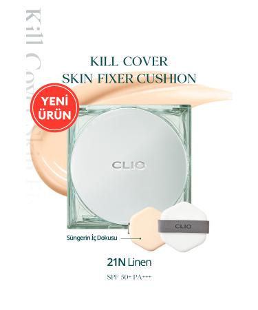 CLIO All Day Long Lasting Matte Cushion Foundation CLIO Kill Cover Skin Fixer Cushion (21N Linen) SPF50+ PA+++