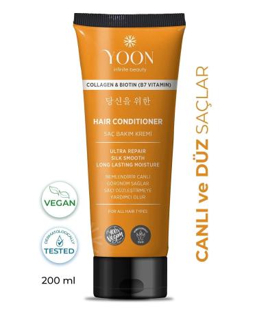 YOON Vegan Hair Conditioner with Biotin B7 and Collagen Moisturizing Nourishing and Repairing Hair Care Cream 200ml - Buy Online on GoSupps.com