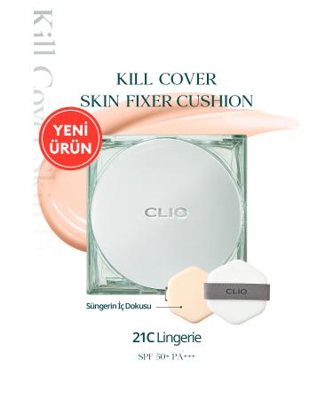 CLIO All Day Long Lasting Matte Cushion Foundation CLIO Kill Cover Skin Fixer Cushion (21C Lingerie) SPF50+ PA+++