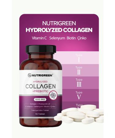 Nutrigreen 5 Types Natural Hydrolyzed Collagen Probiotic Content 90 Tablets