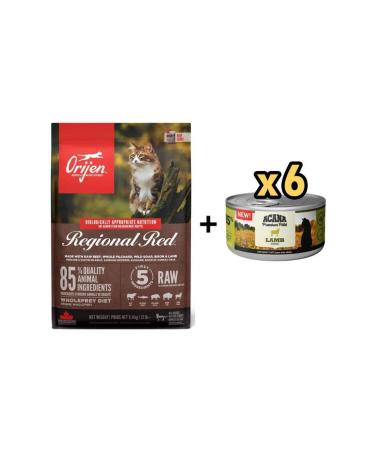 Orijen Regional Red Red Meat Grain-Free Cat Food 5.4kg + 6 Pieces Acana Premium Lamb Paste Cat