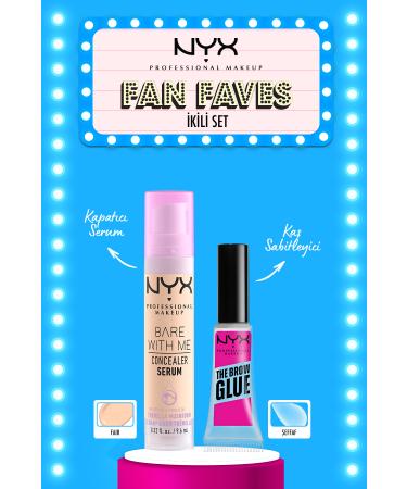 NYX Professional Makeup The Brow Glue Instant Brow Styler Transparent Brow Fixing Mascara & Bare With Me Concealer 01 Fair
