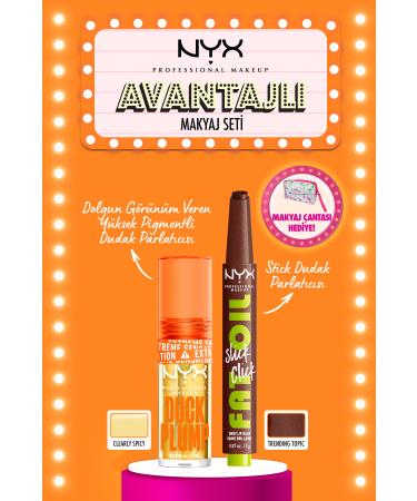 NYX Professional Makeup Duck Plump Lip Gloss 01 Clearly Spicy & Fat Oil Shine Lip Balm 12- Gift Bag