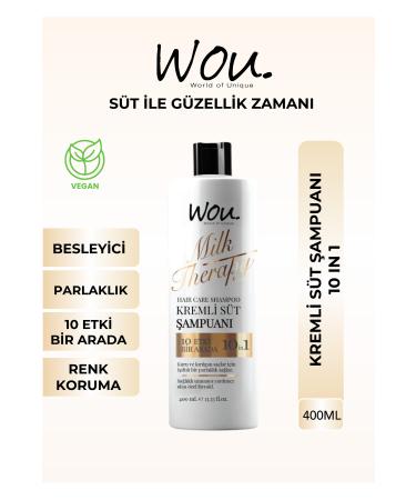 WOU World of Unique Milk Therapy Shampoo 400 ML- Milk Protein Creamy Nourishing 10 Effects in One Shampoo