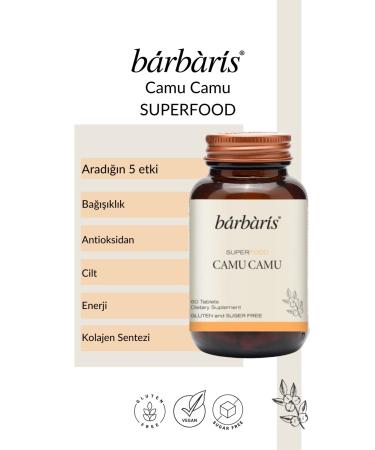 Barbaris Camu Camu Tablets 60 Antioxidant Skin Lightening Energy Immunity - Buy Online on GoSupps.com