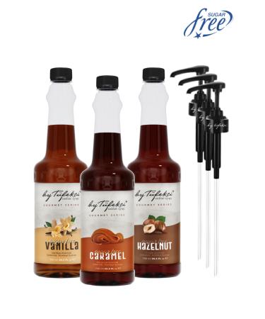 By T fek i Gourmet Series Advantageous Set Sugar-Free Caramel Vanilla Hazelnut Cake Coffee Syrup 3X750ml Natural Aroma