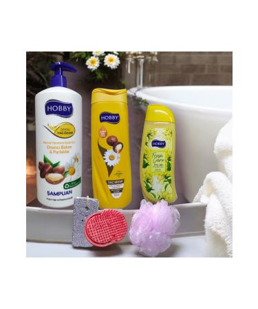 Hobby ARGAN & CHAMOMILE EXTRACT SHAMPOO (1000ML) ARGAN & CHAMOMILE EXTRACT HAIR CONDITIONER (500ML) HONEYSUCKLE SHOWER GEL