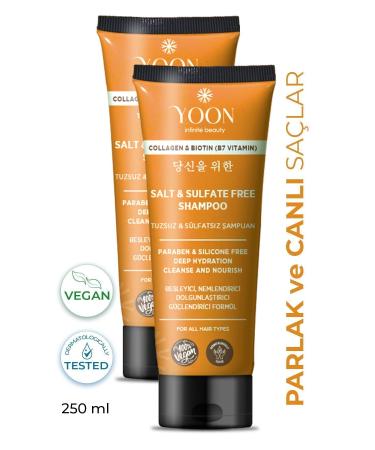 YOON 2-Pack Sulfate-Free and Salt-Free Shampoo Collagen Biotin B7 Paraben-Free Vegan Shampoo 2 x 250ml - Buy Online on GoSupps.com