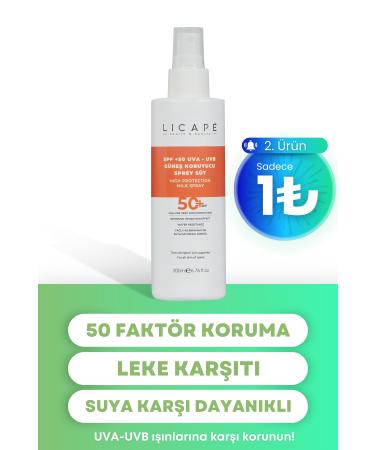 Licape Spf 50 Factor Uva - Uvb Sunscreen Spray Milk 200ml