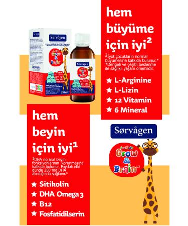 Sorvagen Grow&Brain L-arginine Citicoline Phosphatidylserine DHA Omega 3 B12 L-lysine Multi Vitamin - Buy Online on GoSupps.com