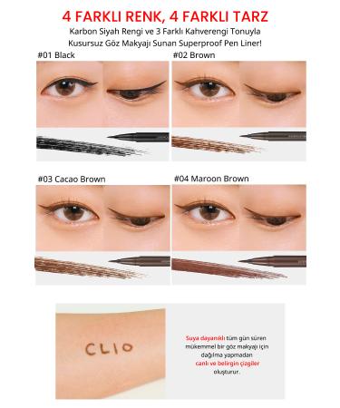 CLIO Sponge-Tipped Waterproof Pencil Eyeliner Clio Superproof Pen Liner Kill Brown (03 Cacao Brown) - Buy Online on GoSupps.com
