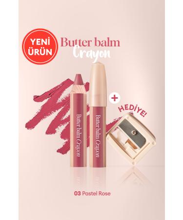 CLIO Creamy Tinted Lip Balm in Pencil Shape & Sharpener CLIO Butter Balm Crayon 003 Pastel Rose