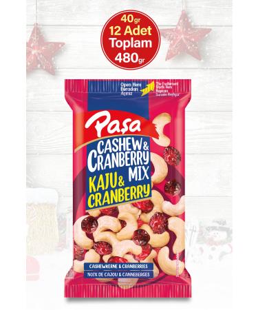 Pasha Nuts Raw Cashew & Cranberry 40 gr x 12 Pieces (TOTAL 480 GR)