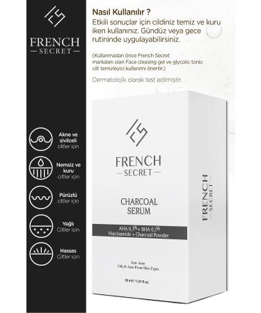 French Secret Anti-Imperfection Charcoal Care Serum with Active Charcoal 30 ml (AHA + BHA + Niacinamide) - Buy Online on GoSupps.com