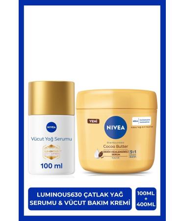 NIVEA Luminous630 Anti-Stretch Body Oil Serum 100ml & Cocoa Butter Moisturising Cream 400ml Dry Skin