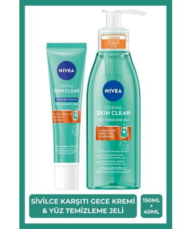 NIVEA Anti-Acne Care Set Derma Skin Clear Facial Cleansing Gel 150ml and Night Purifying Cream 40ml