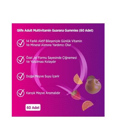Qlife Adult Multivitamin Guarana Gummies Chewable 60 Pieces - Buy Online on GoSupps.com