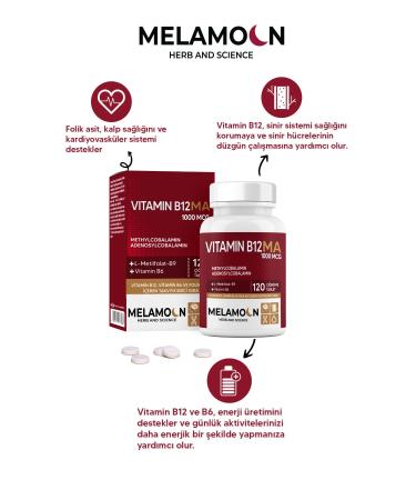 Melamoon B12 B6 and Folic Acid: Nervous System Pregnant Women and Hematopoiesis Support 1000mcg - Buy Online on GoSupps.com