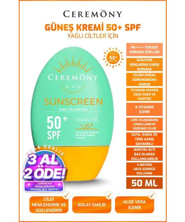 Ceremony Uva-uvb High Protection Natural Looking Fast Absorbing 50 Spf Sun Cream Oily Skin 50ml